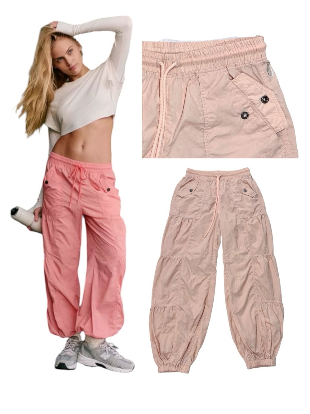FP Movement Free People Set me free Parachute Cargo Pale Pink Balloon Jogger XS